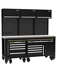 Kraftmeister Pro mobilier d'atelier avec chariots inox noir