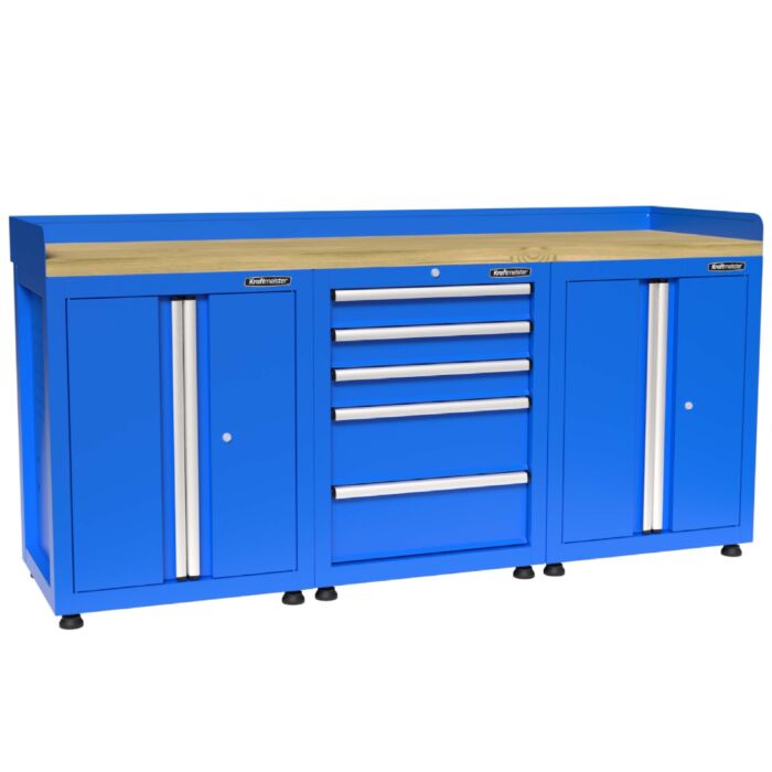 Kraftmeister Premium établi 5 tiroirs 4 portes bois de caoutchouc bleu