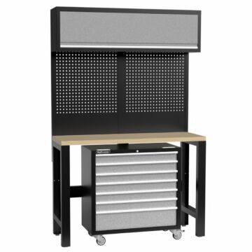 Kraftmeister Standard établi avec armoire murale et servante d'atelier contreplaqué 136 cm gris