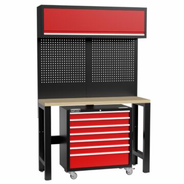 Kraftmeister Standard établi avec armoire murale et servante d'atelier contreplaqué 136 cm rouge