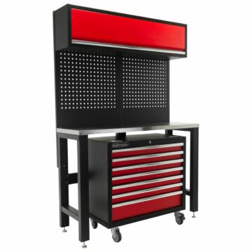 Kraftmeister Standard établi avec armoire murale et servante d'atelier inox 136 cm rouge