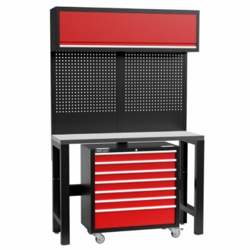 Kraftmeister Standard établi avec armoire murale et servante d'atelier inox 136 cm rouge