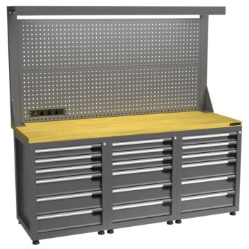 Kraftmeister Pro établi avec panneau à outils 18 tiroirs MDF 200 cm gris