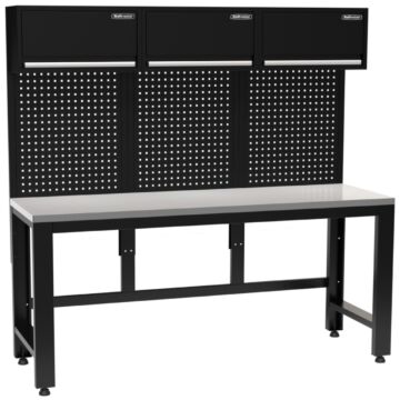 Kraftmeister Pro table de travail avec 3 armoires murales en inox 204 cm noir