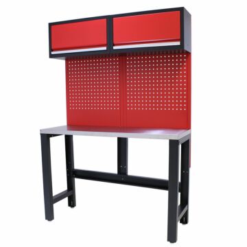 Kraftmeister Standard établi avec 2 armoires murales inox 136 cm rouge