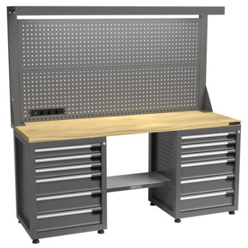 Kraftmeister Pro établi avec panneau à outils 12 tiroirs chêne 200 cm gris